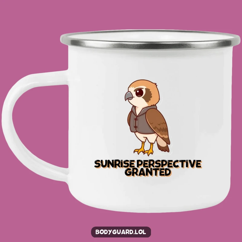 Funny Hawk Vest Camping Mug: Alert Sips, Clear Views