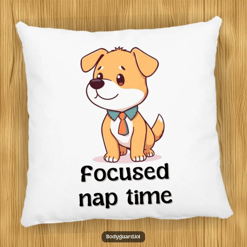Funny Dog Tie Pillow featuring a loyal dog in a tie, humorously standing alert and focused, providing decorative comfort.