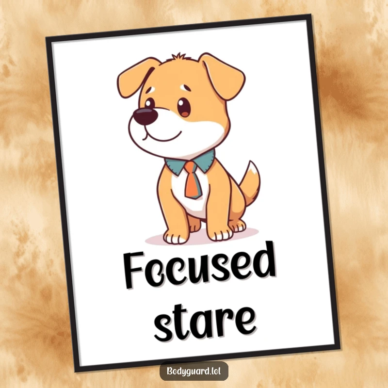 Funny Dog Tie Digital Art Print of a loyal dog in a tie, humorously standing alert and focused.