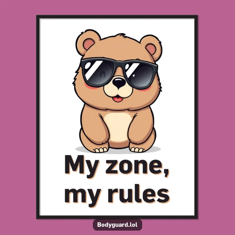 Funny Protective Bear Digital Art: Alert Guard, Cool Wall Decor