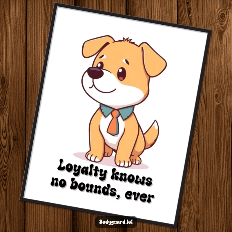Funny Free Printable Wall Art: Loyal dog wearing a small tie stands alert and focused, adding a touch of charm.