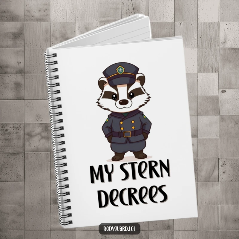 Funny Badger Notebook: A stern badger in a dark uniform stands guard with a serious expression, perfect for jotting down important notes.